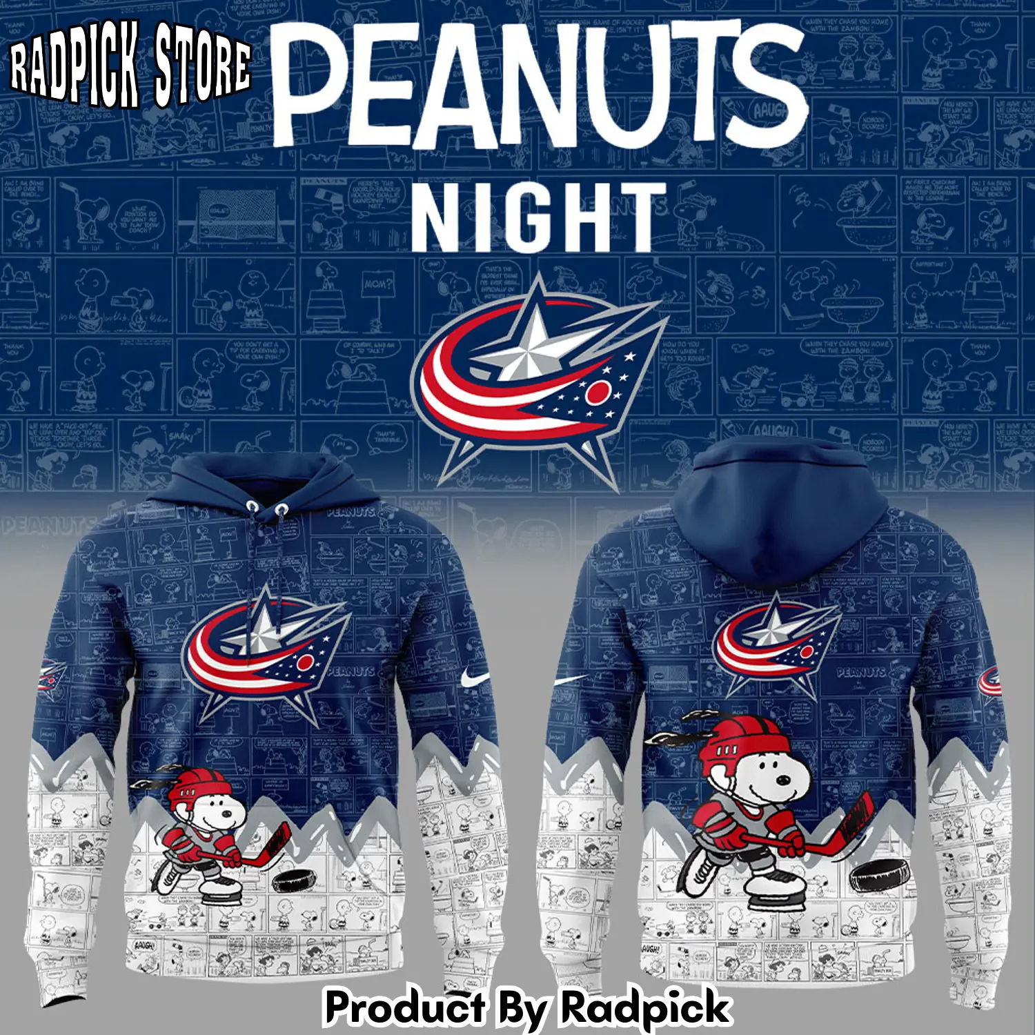 Columbus blue jackets 75th anniversary of peanuts hoodie joggers hoodie and long pants set rp291801